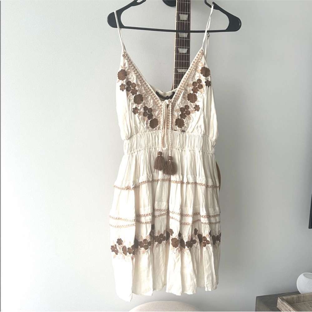White and Brown Floral strappy Sundress
